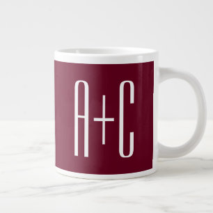 Simple Couples Initials White & Burgundy Giant Coffee Mug