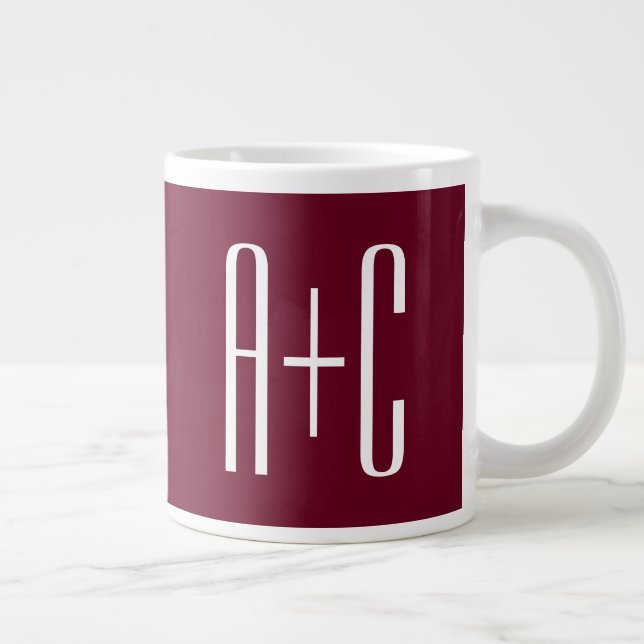 Simple Couples Initials | White & Burgundy Giant Coffee Mug (Right)