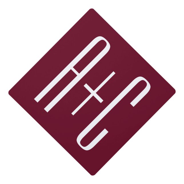 Simple Couples Initials | White & Burgundy Graduation Cap Topper (Front)