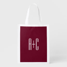 Simple Couples Initials | White &amp; Burgundy Grocery Bag