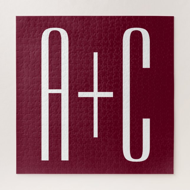 Simple Couples Initials | White & Burgundy Jigsaw Puzzle (Vertical)
