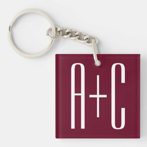 Simple Couples Initials  White  Burgundy Keychain