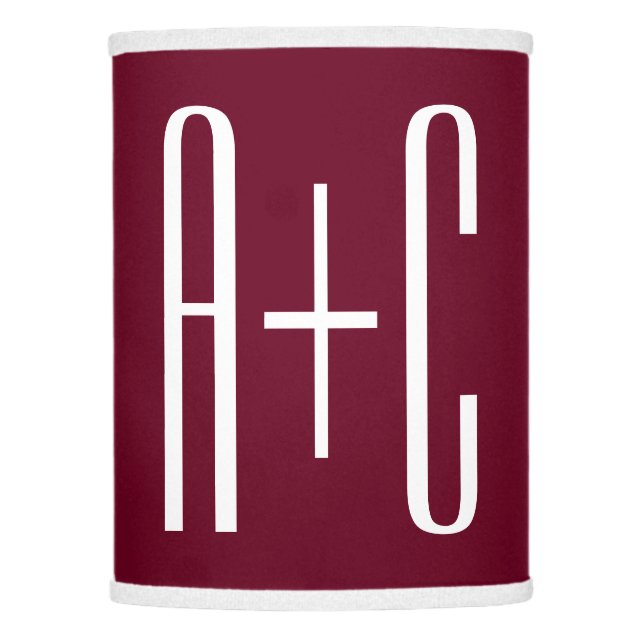 Simple Couples Initials | White & Burgundy Lamp Shade (Front)