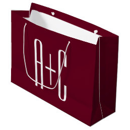 Simple Couples Initials | White &amp; Burgundy Large Gift Bag
