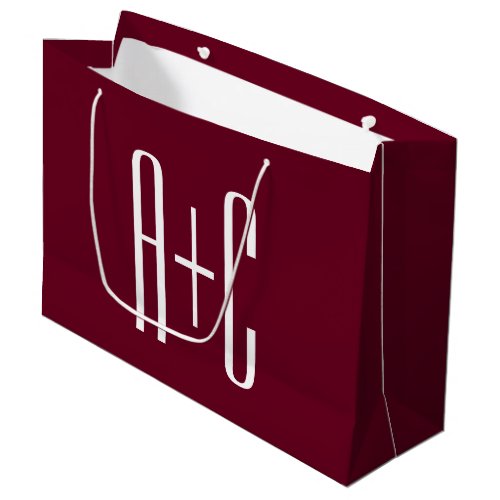 Simple Couples Initials  White  Burgundy Large Gift Bag