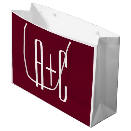 Simple Couples Initials  White  Burgundy Large Gift Bag