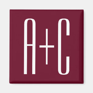 Simple Couples Initials   White & Burgundy Magnet