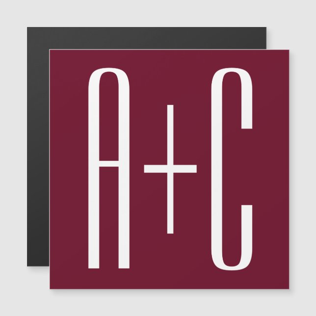 Simple Couples Initials | White & Burgundy Magnetic Invitation (Front/Back)