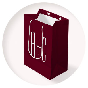 Simple Couples Initials White & Burgundy Medium Gift Bag
