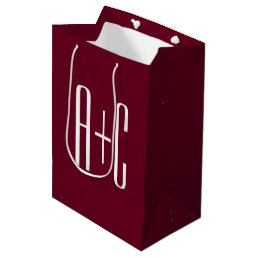 Simple Couples Initials | White &amp; Burgundy Medium Gift Bag