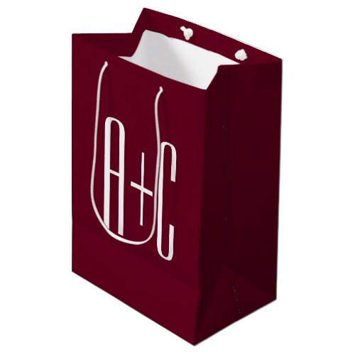 Simple Couples Initials  White  Burgundy Medium Gift Bag