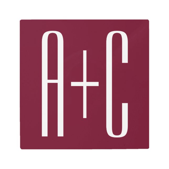 Simple Couples Initials | White & Burgundy Metal Print (Front)
