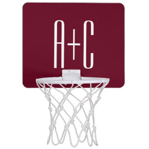 Simple Couples Initials   White & Burgundy Mini Basketball Hoop
