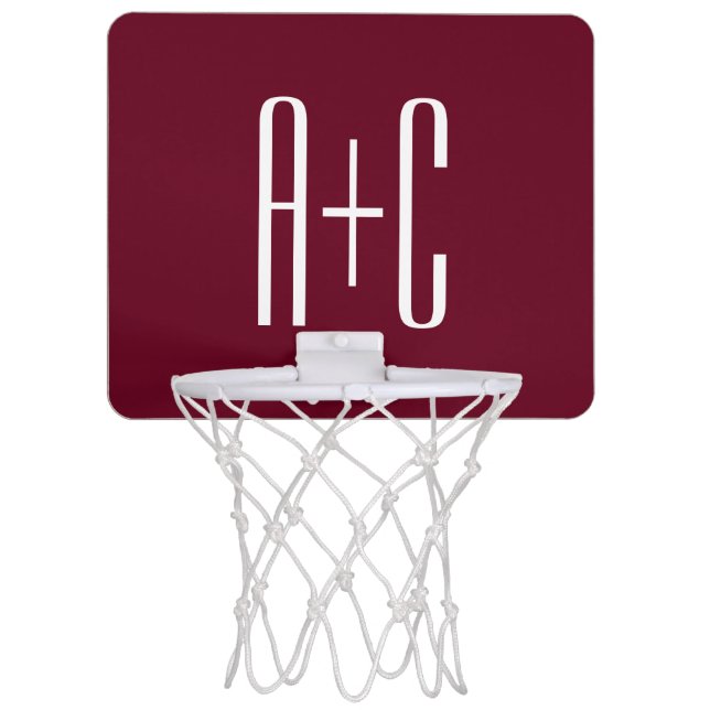 Simple Couples Initials | White & Burgundy Mini Basketball Hoop (Front)
