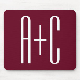 Simple Couples Initials White & Burgundy Mouse Pad