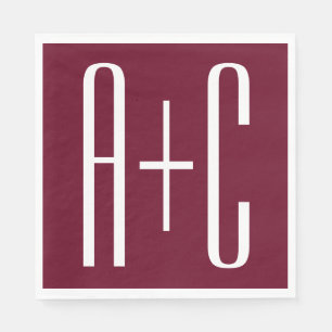 Simple Couples Initials White & Burgundy Napkins