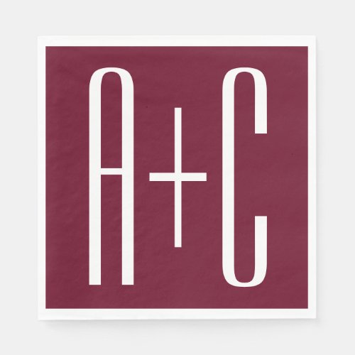 Simple Couples Initials  White  Burgundy Napkins