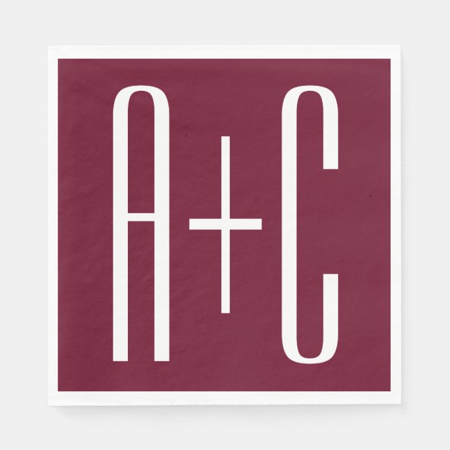 Simple Couples Initials | White & Burgundy Napkins (Front)