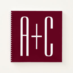 Simple Couples Initials | White &amp; Burgundy Notebook