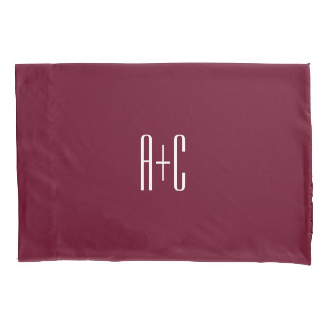 Simple Couples Initials | White & Burgundy Pillow Case (Front)