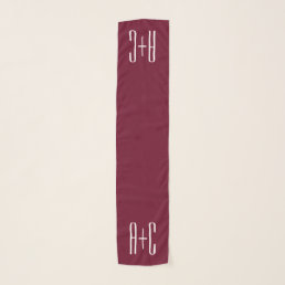 Simple Couples Initials | White &amp; Burgundy Scarf