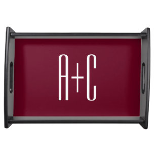 Simple Couples Initials White & Burgundy Serving Tray