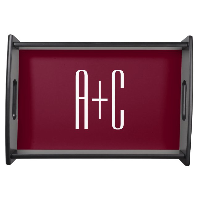 Simple Couples Initials | White & Burgundy Serving Tray (Front)