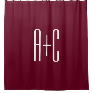 Simple Couples Initials White & Burgundy Shower Curtain