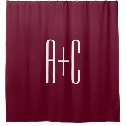Simple Couples Initials  White  Burgundy Shower Curtain
