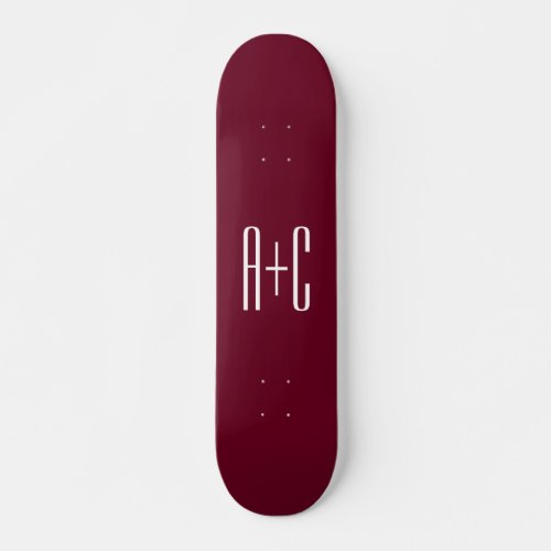 Simple Couples Initials  White  Burgundy Skateboard