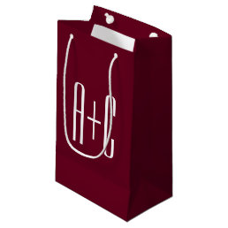 Simple Couples Initials | White &amp; Burgundy Small Gift Bag