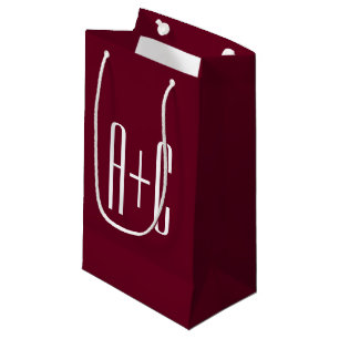 Simple Couples Initials   White & Burgundy Small Gift Bag