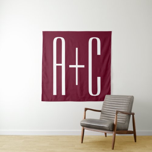 Simple Couples Initials  White  Burgundy Tapestry