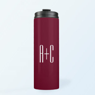 Simple Couples Initials   White & Burgundy Thermal Tumbler