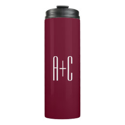 Simple Couples Initials | White &amp; Burgundy Thermal Tumbler