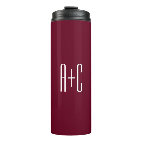 Simple Couples Initials  White  Burgundy Thermal Tumbler