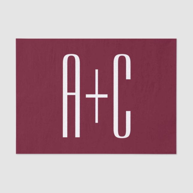 Simple Couples Initials | White & Burgundy Tissue Paper (Front)