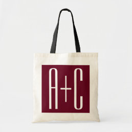 Simple Couples Initials | White &amp; Burgundy Tote Bag