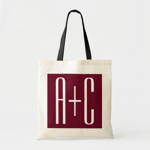 Simple Couples Initials  White  Burgundy Tote Bag