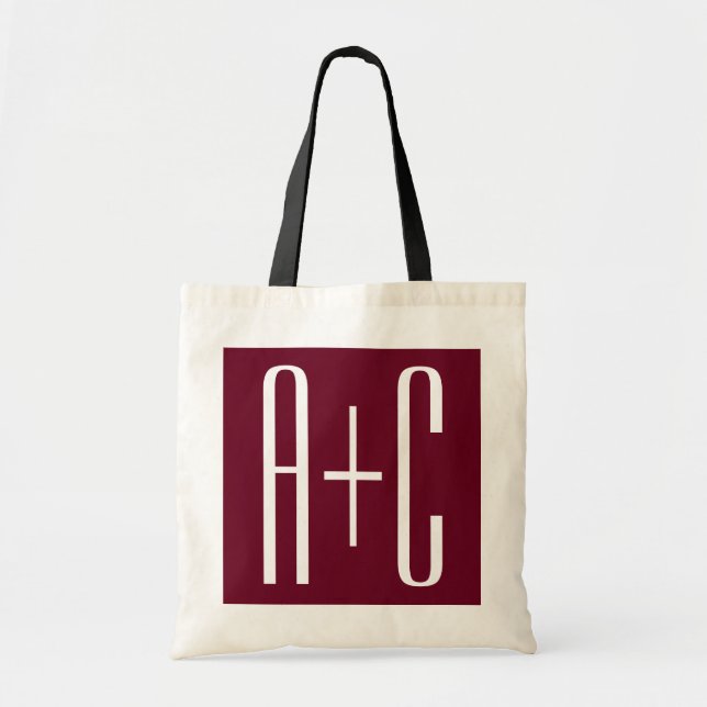Simple Couples Initials | White & Burgundy Tote Bag (Front)