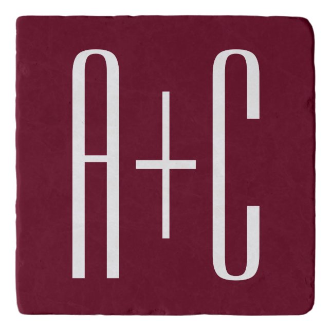 Simple Couples Initials | White & Burgundy Trivet (Front)