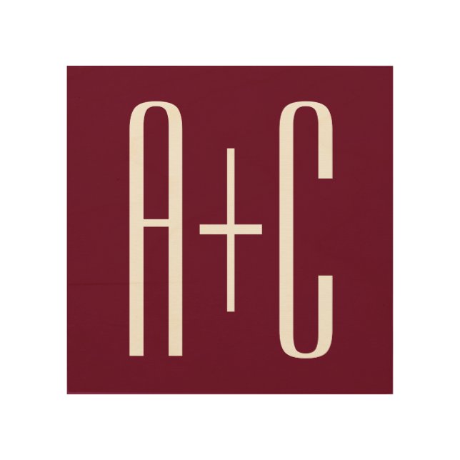 Simple Couples Initials | White & Burgundy Wood Wall Art (Front)
