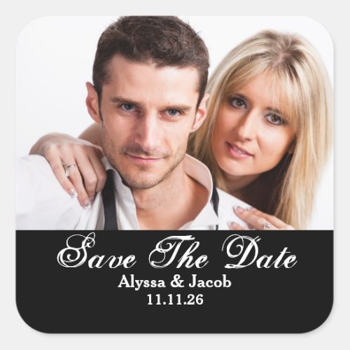 Simple Couples Photo Save the Date Wedding Square  Square Sticker