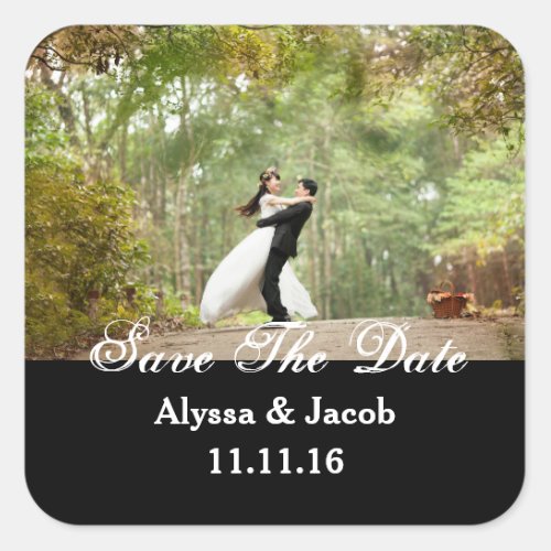 Simple Couples Photo Save the Date Wedding Square Sticker