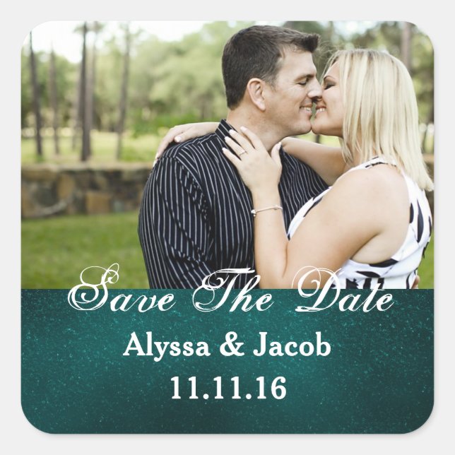 Simple Couples Photo Save the Date Wedding Square Sticker (Front)