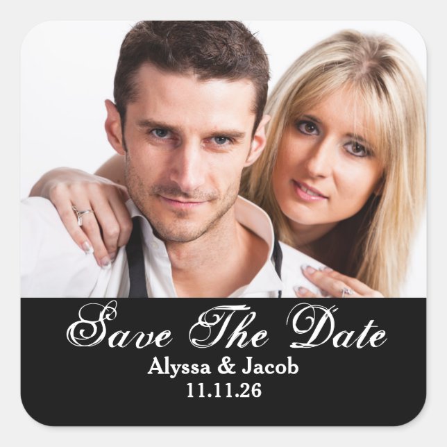 Simple Couples Photo Save the Date Wedding Square  Sticker (Front)