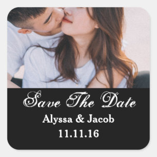 Simple Couples Photo Save the Date Wedding Square  Sticker