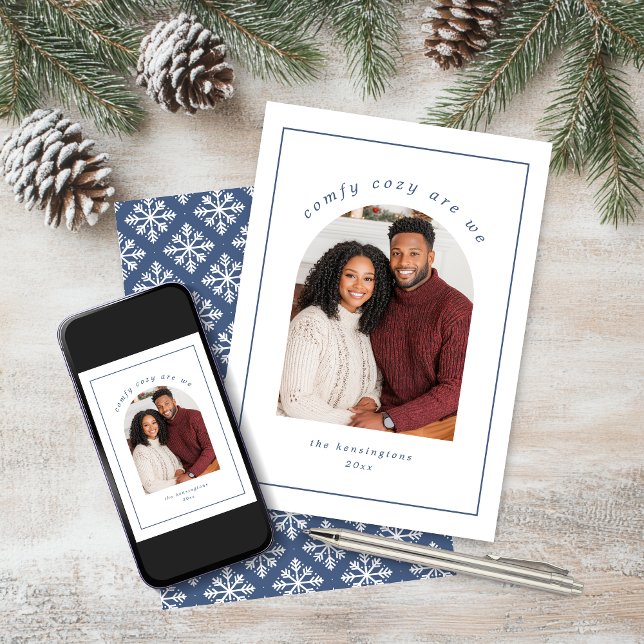 Simple Cozy Blue White Snowflake Christmas Photo Holiday Card (Simple Cozy Blue White Snowflake Christmas Photo Holiday Card)