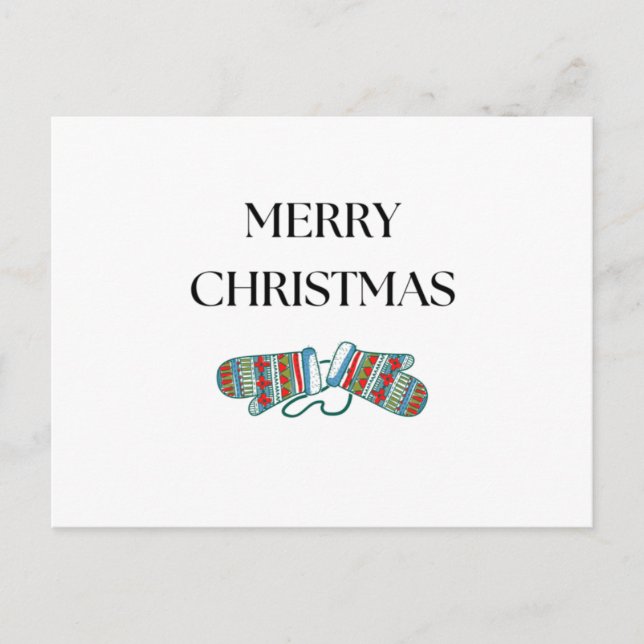 Simple Cozy Christmas Mittens Holiday Post Card (Front)