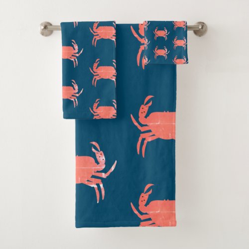SimPle Crab Ocean Pattern  Navy Grunge Bath Towel Set